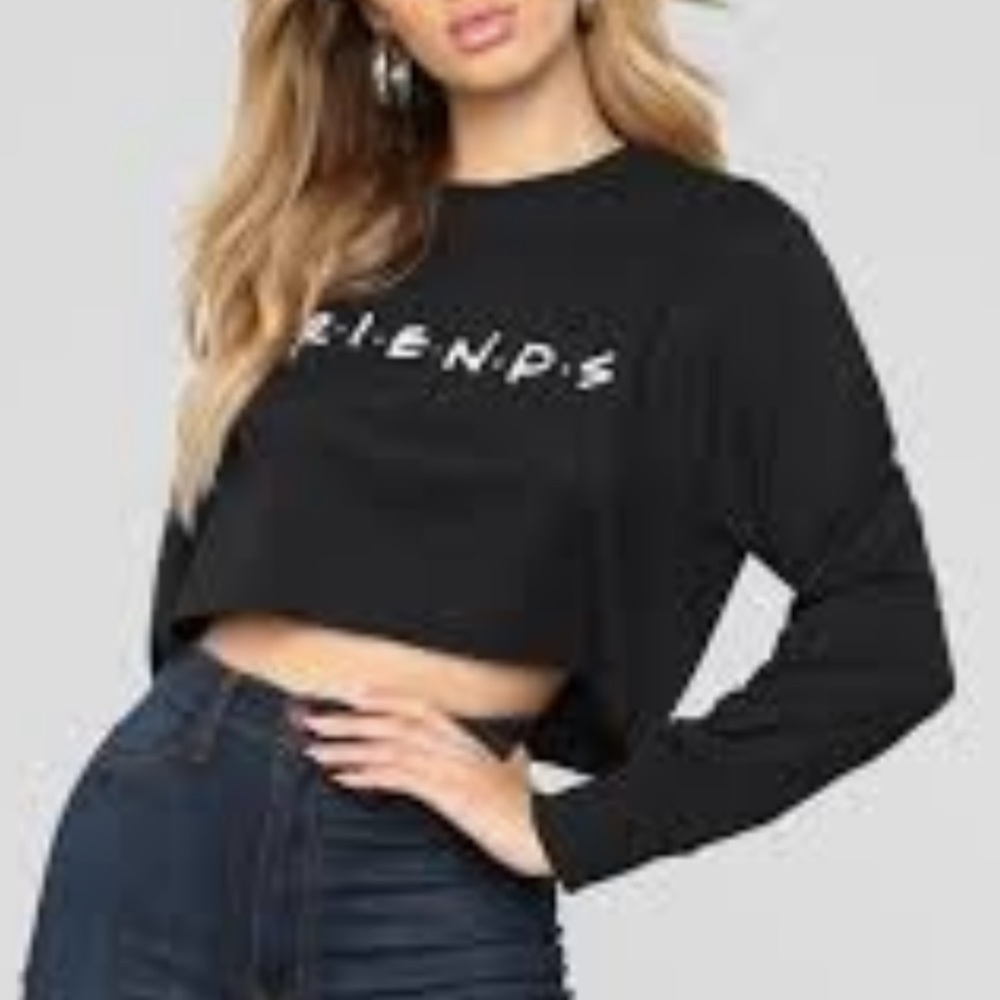 FRIENDS - Black Cropped Long Sleeve Tee